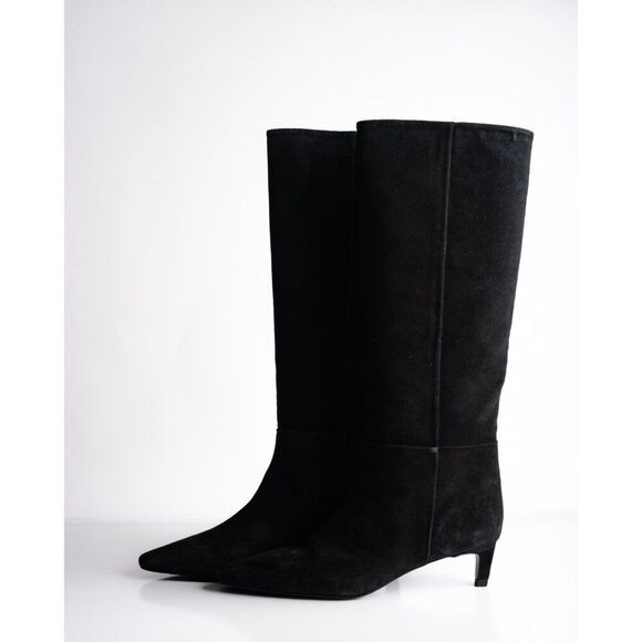 Massimo Dutti Womens Suede Knee hi Heeled Boots Black US 6.5 EU 37 New 1026/450 - Picture 5 of 8
